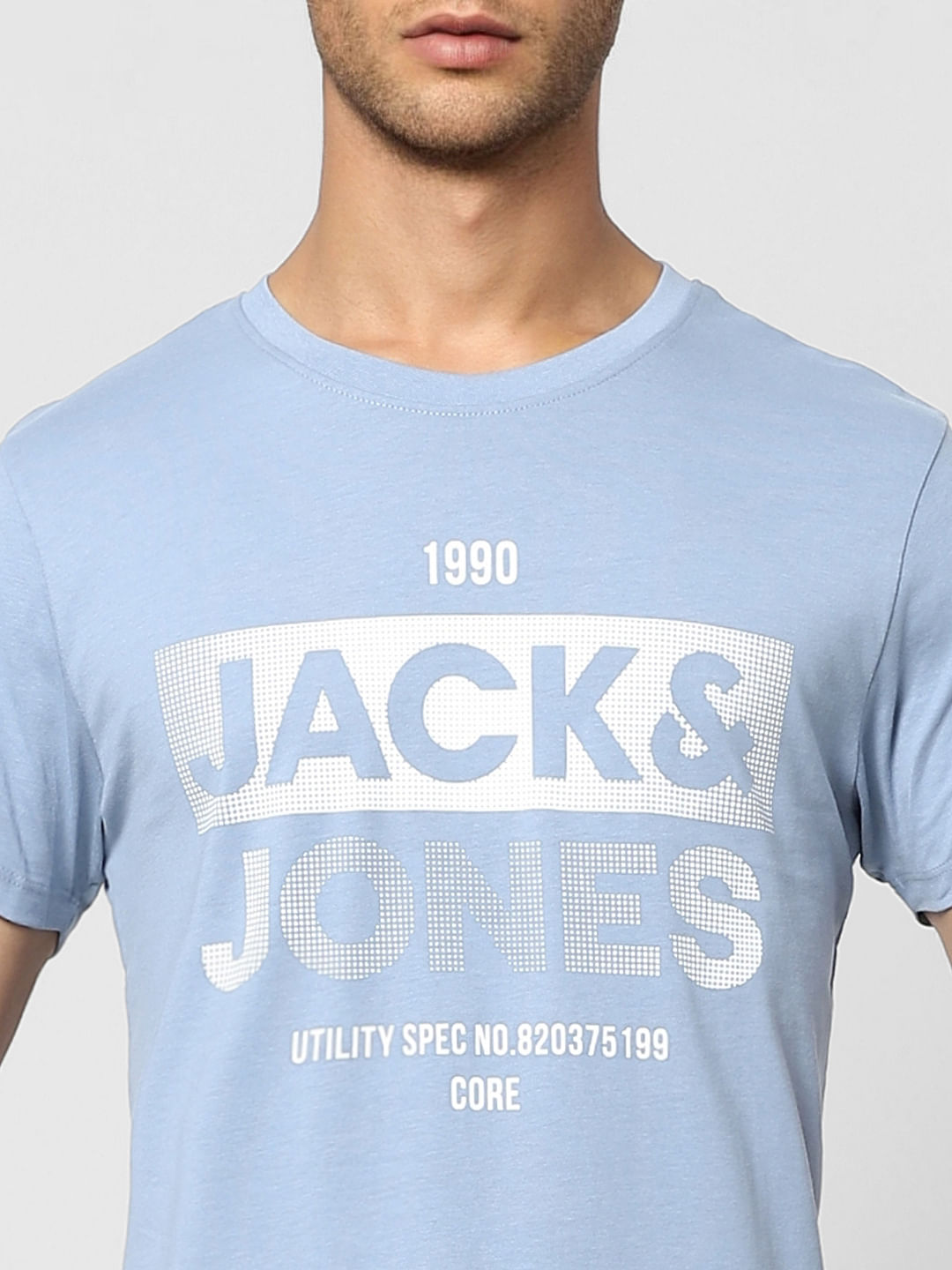 Light Blue Logo Print Crew Neck T-shirt