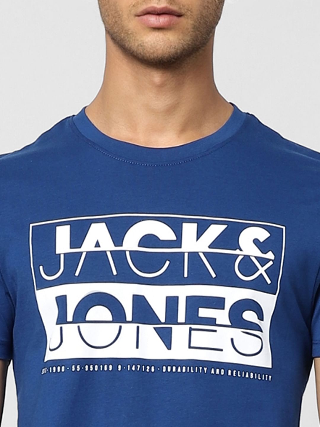 Dark Blue Logo Print Crew Neck T-shirt