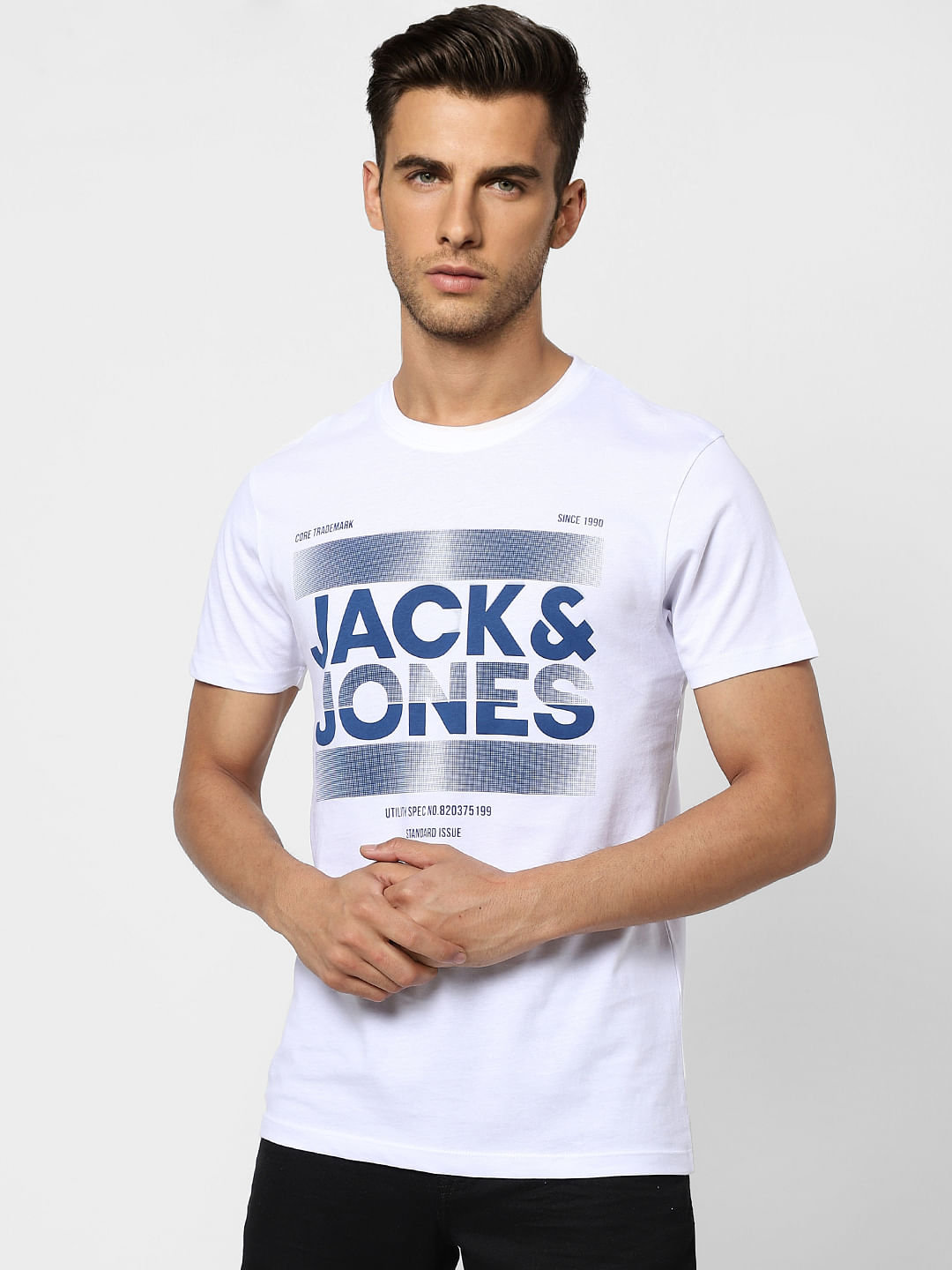 White Logo Print Crew Neck T-shirt
