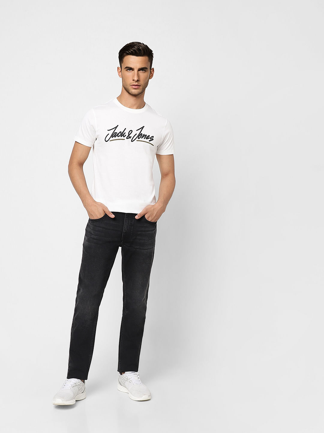 White Logo Print Crew Neck T-shirt