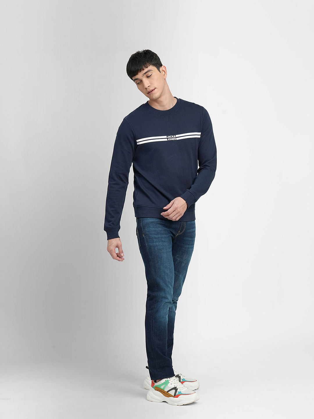 Navy Blue Logo Print Sweatshirt
