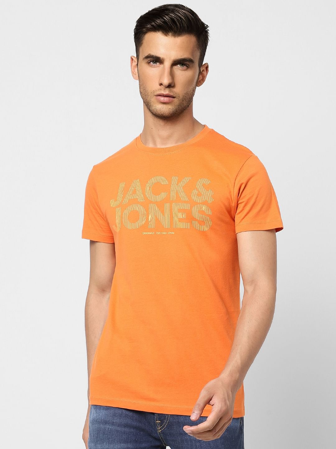 Orange Logo Print Crew Neck T-shirt