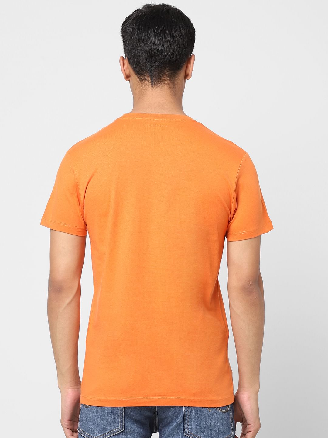 Orange Logo Print Crew Neck T-shirt