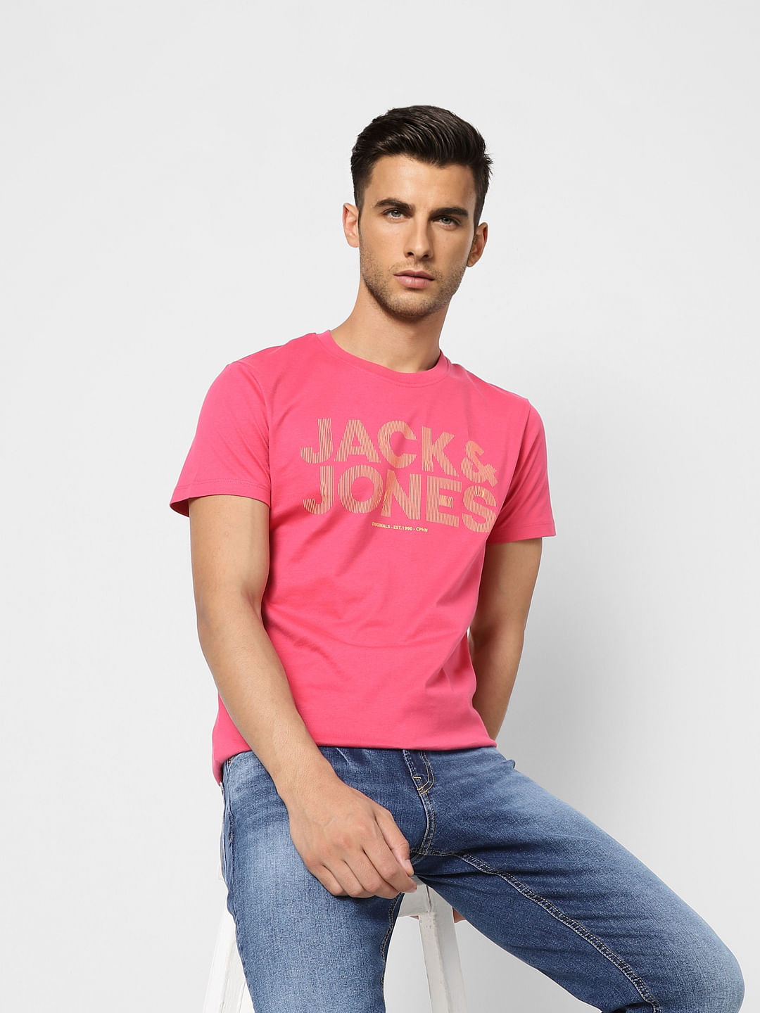 Pink Logo Print Crew Neck T-shirt