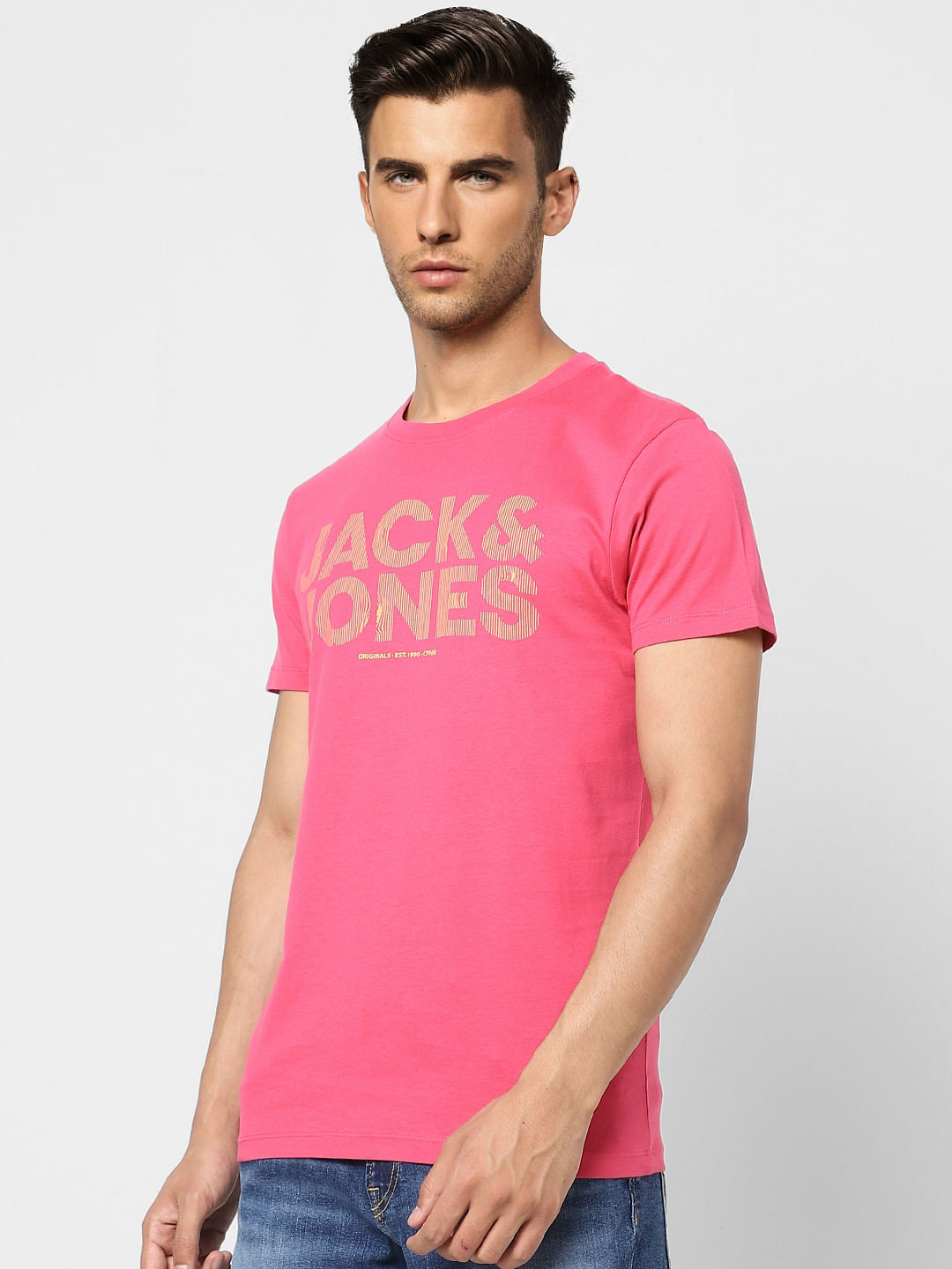 Pink Logo Print Crew Neck T-shirt