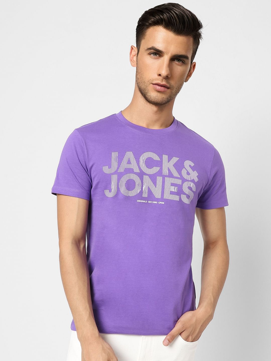 Purple Logo Print Crew Neck T-shirt