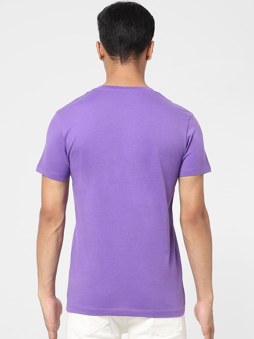 Purple Logo Print Crew Neck T-shirt