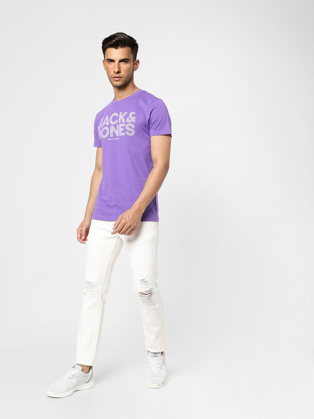 Purple Logo Print Crew Neck T-shirt