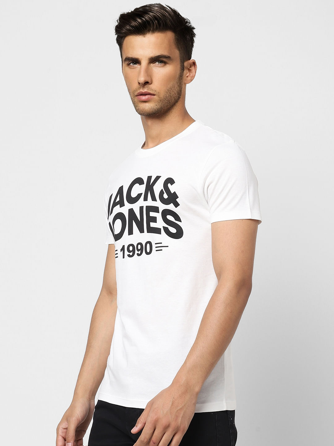 White Logo Print Crew Neck T-shirt