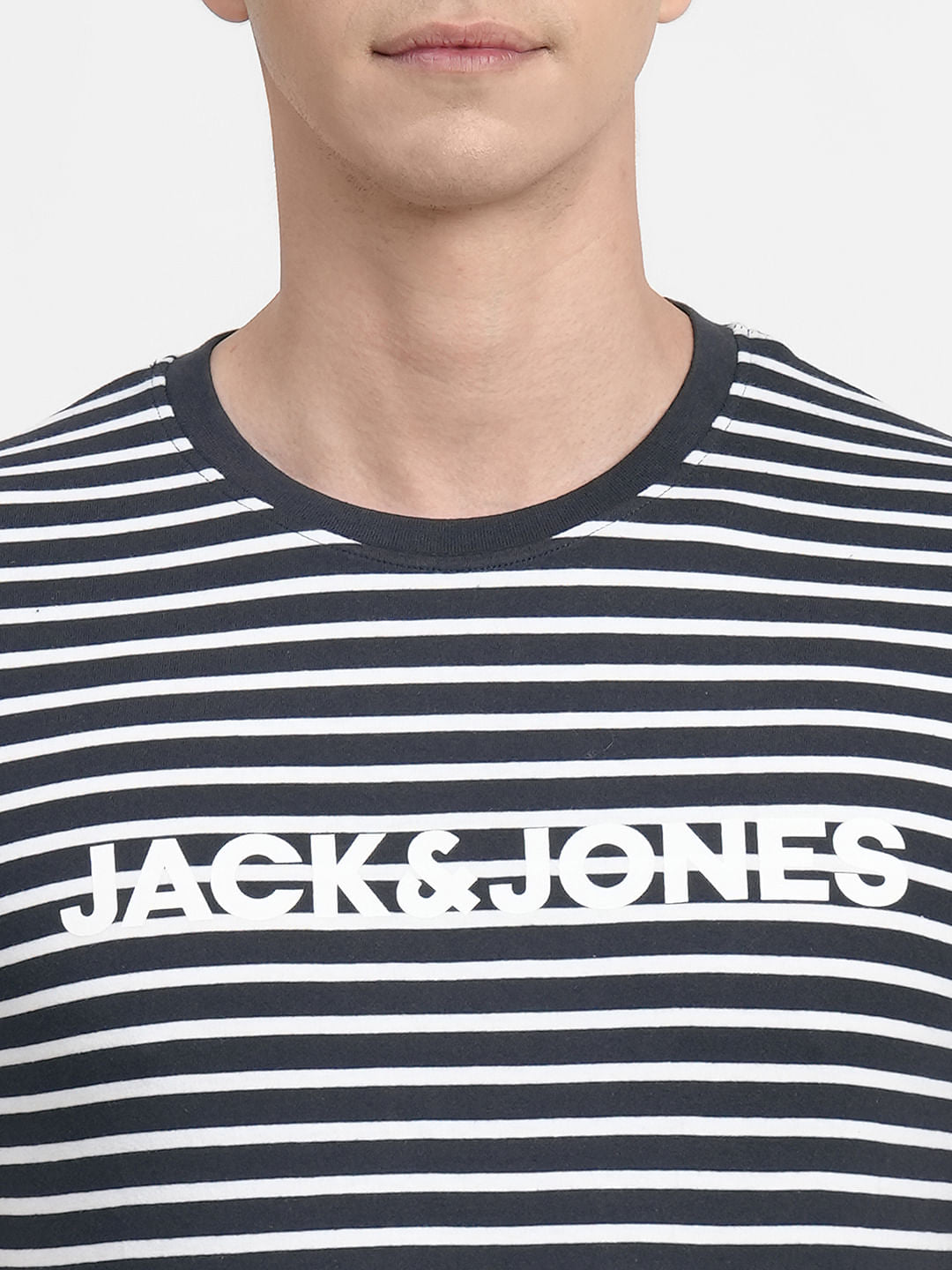 Navy Blue Striped Crew Neck T-shirt