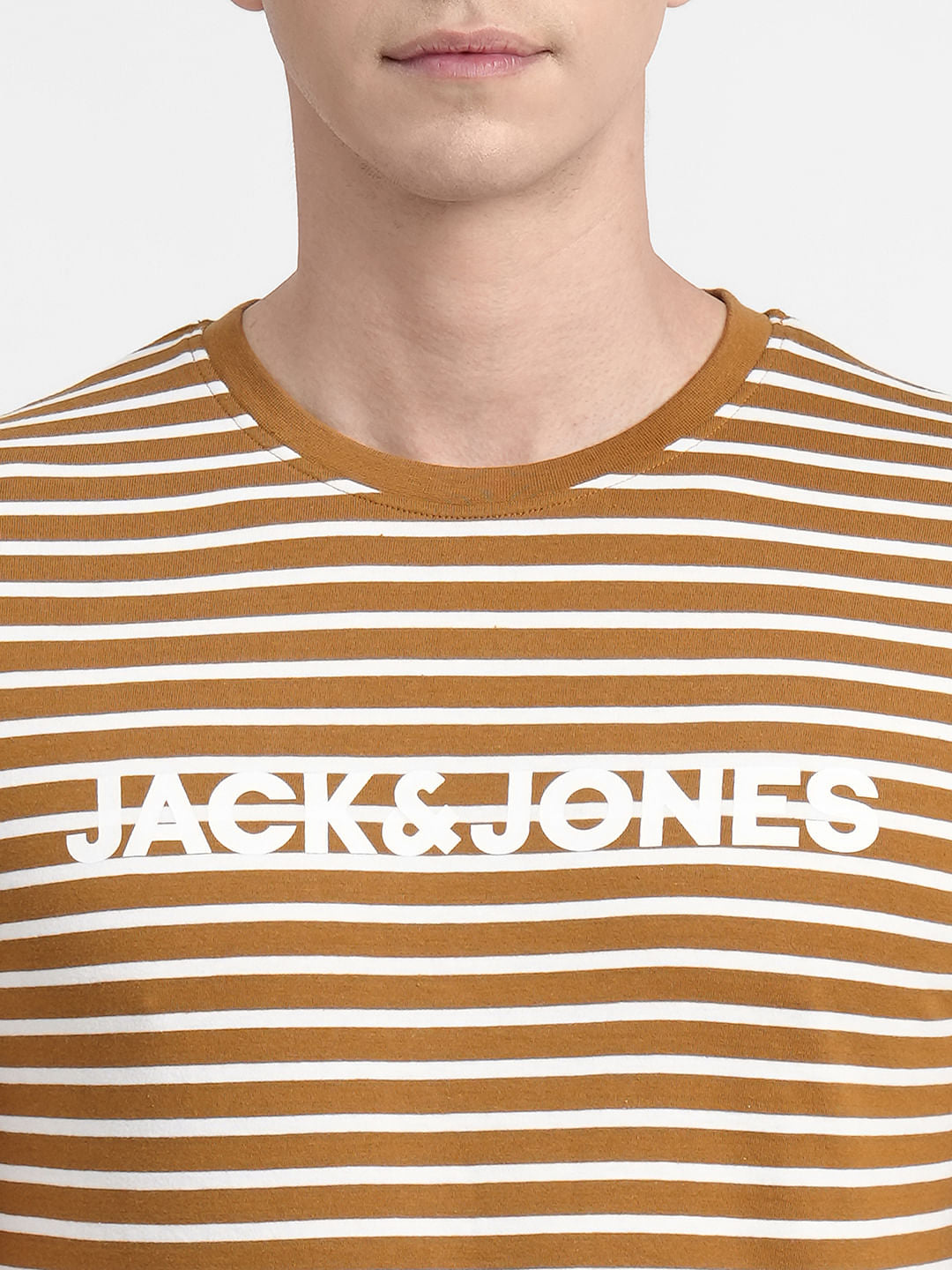 Brown Striped Crew Neck T-shirt