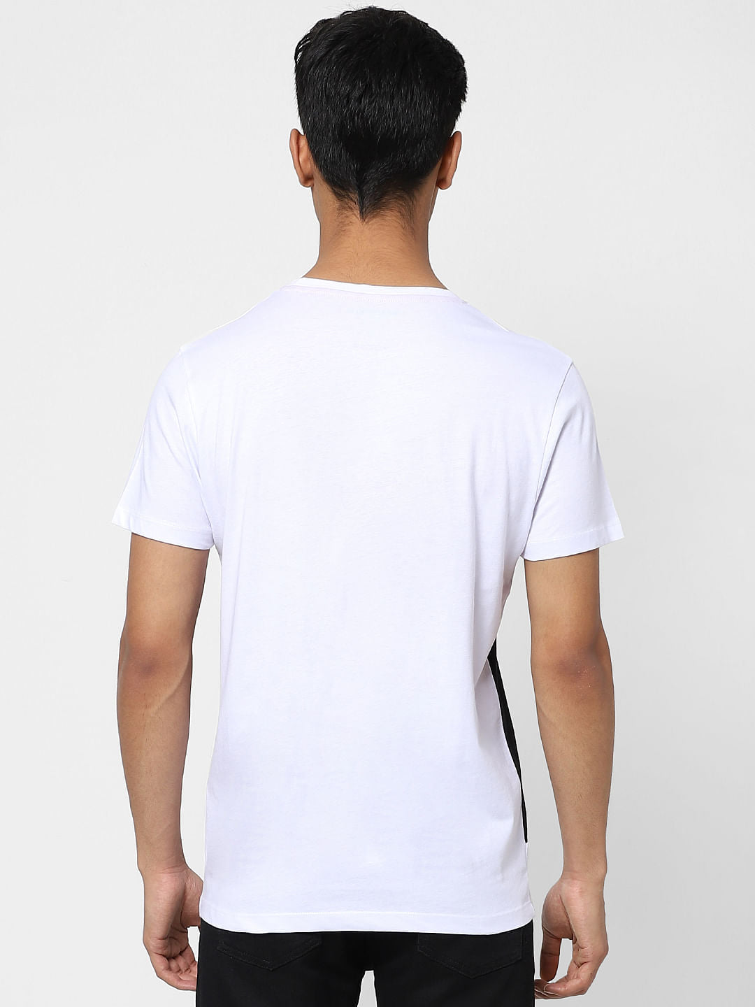 White Colourblocked Crew Neck T-shirt