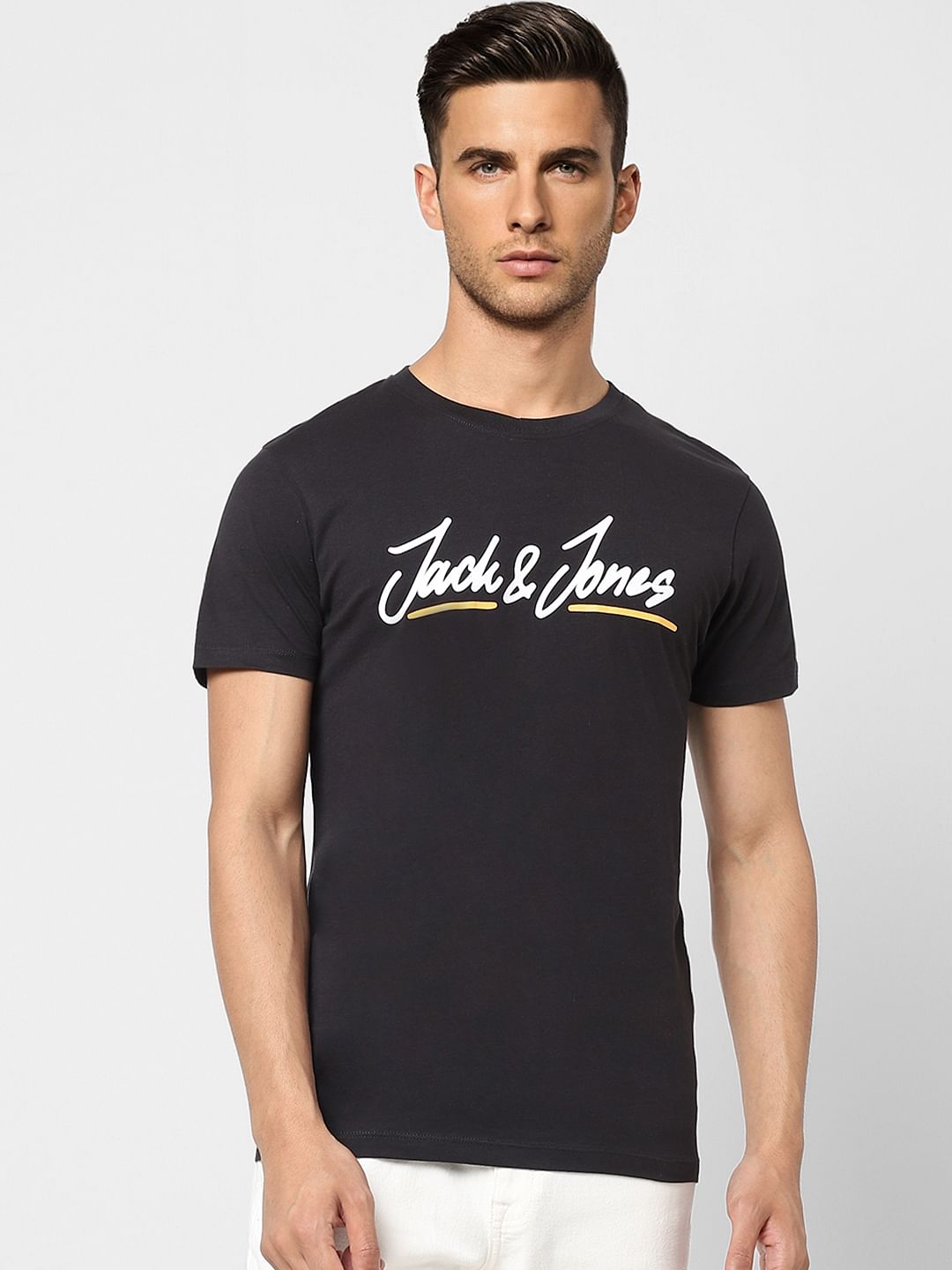 Black Logo Print Crew Neck T-shirt