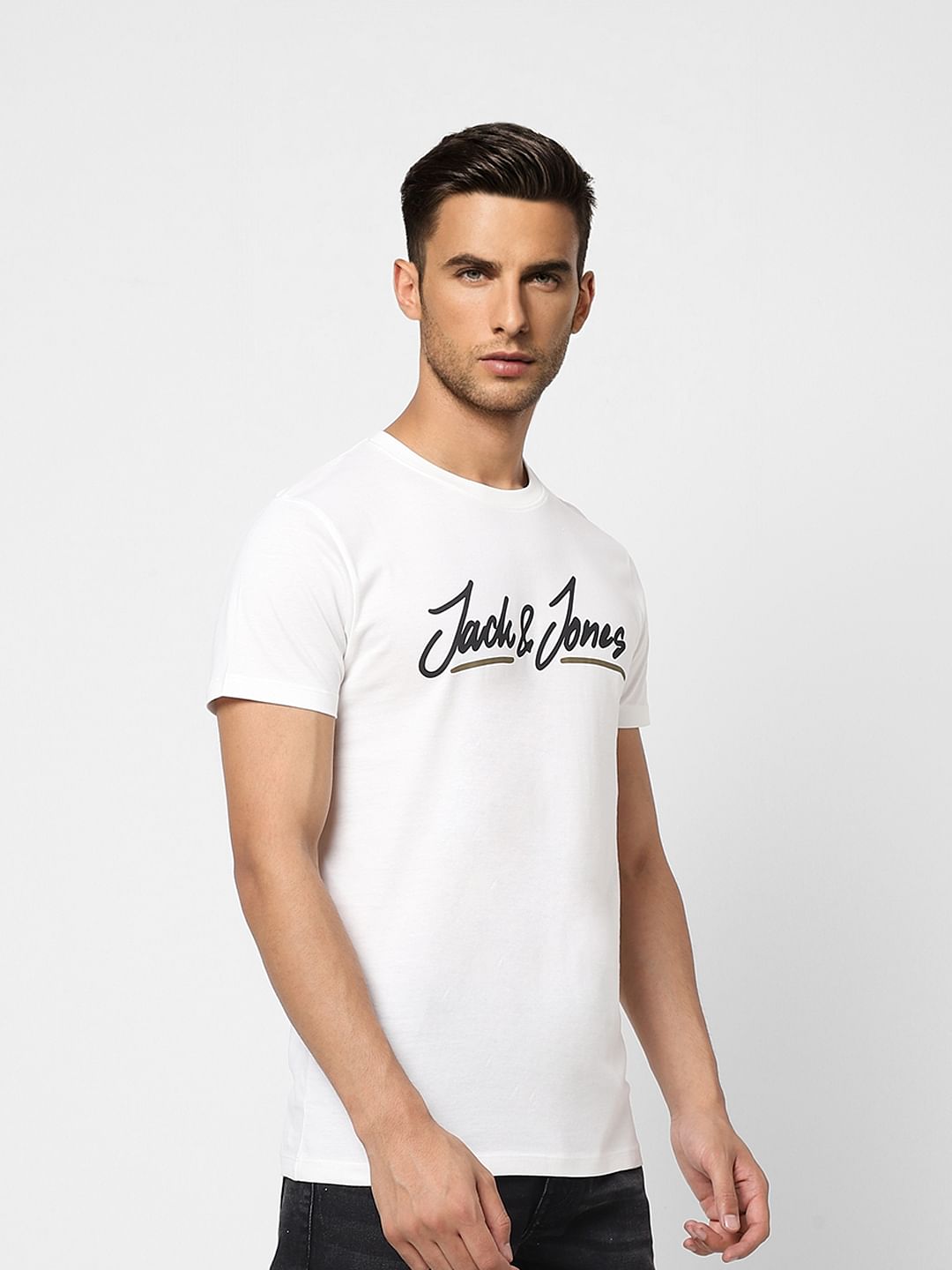 White Logo Print Crew Neck T-shirt