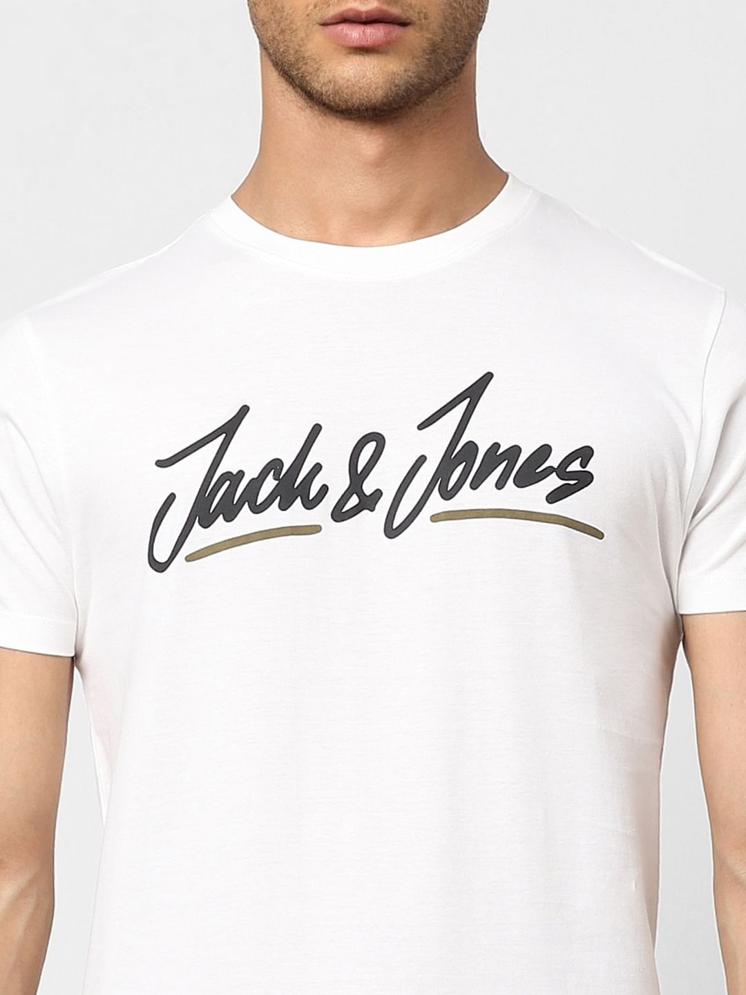 White Logo Print Crew Neck T-shirt