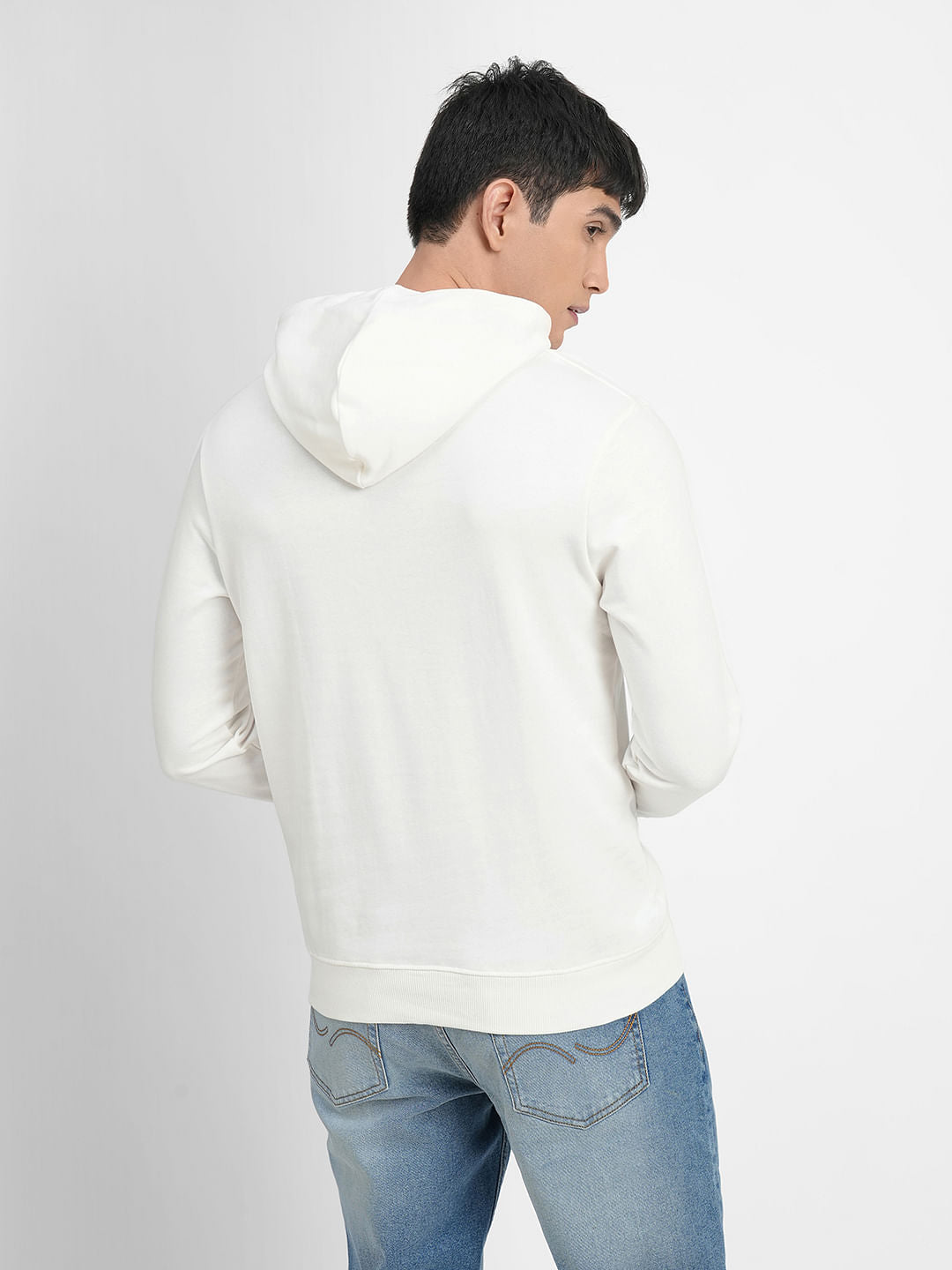 White Logo Print Hooded Sweatshirt