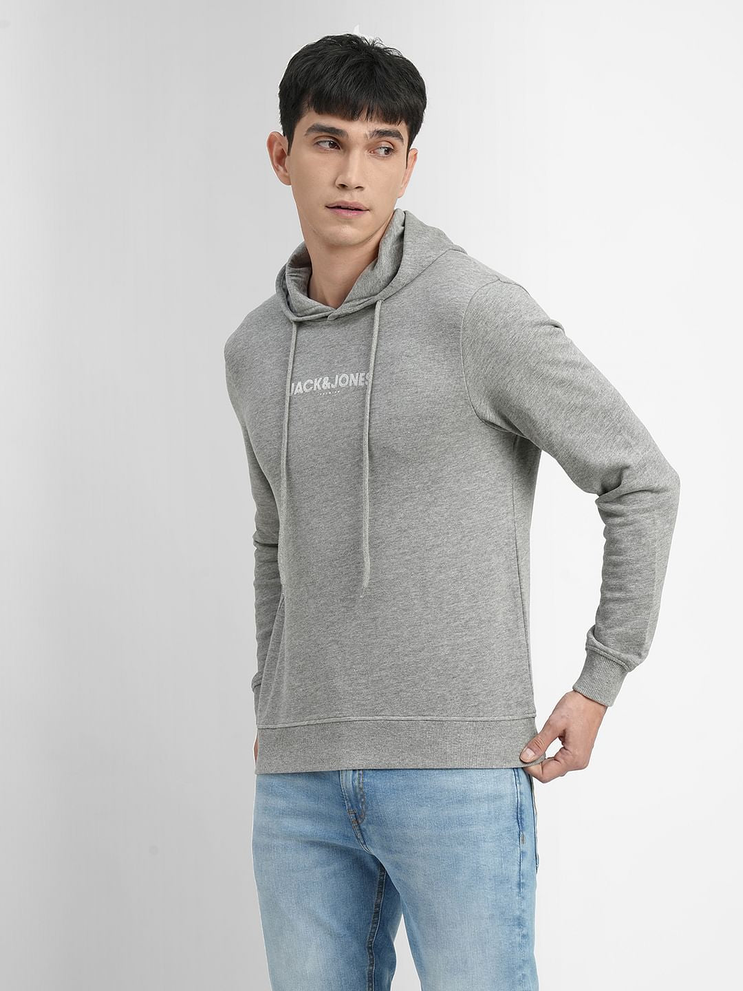 Grey Logo Print Hooded Sweatshirt