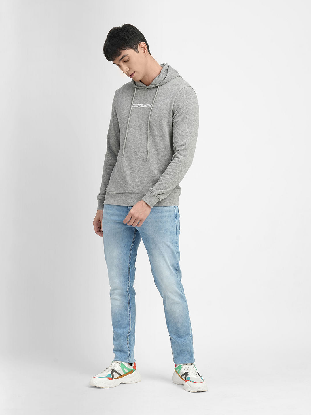 Grey Logo Print Hooded Sweatshirt
