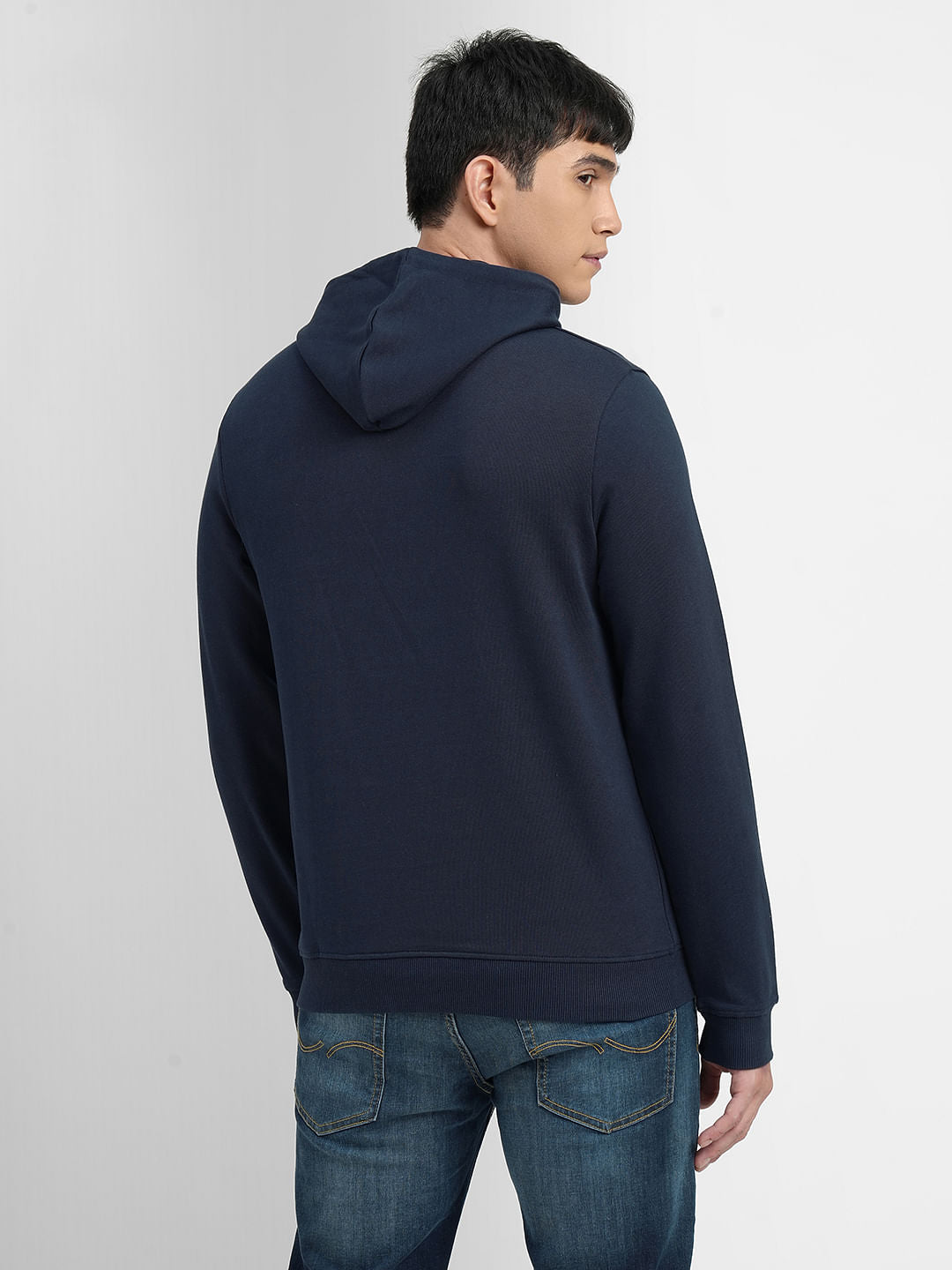 Navy Blue Logo Print Hooded Sweatshirt