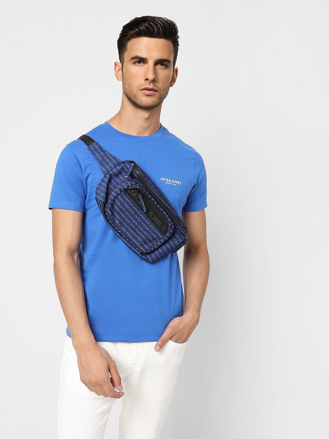 Blue Logo Print Crew Neck T-shirt