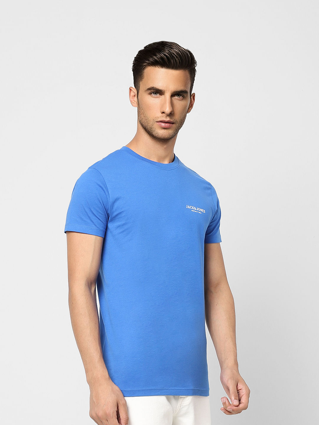 Blue Logo Print Crew Neck T-shirt