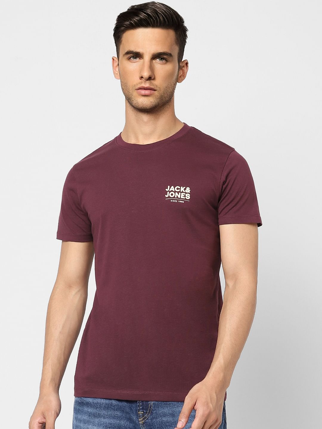 Burgundy Logo Print Crew Neck T-shirt