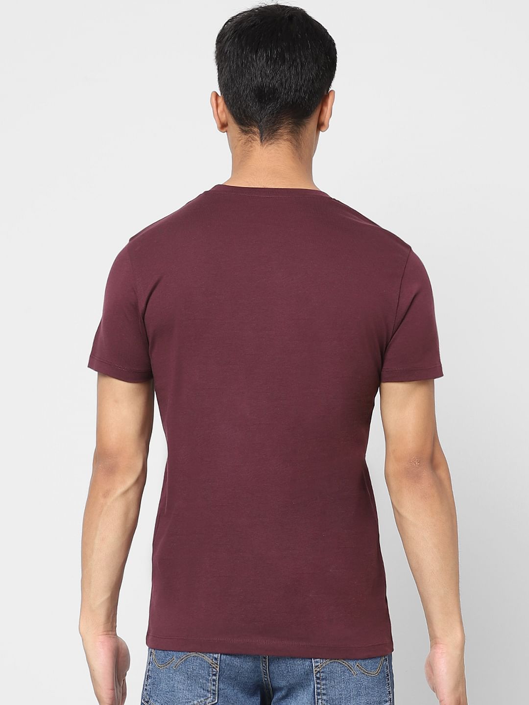 Burgundy Logo Print Crew Neck T-shirt