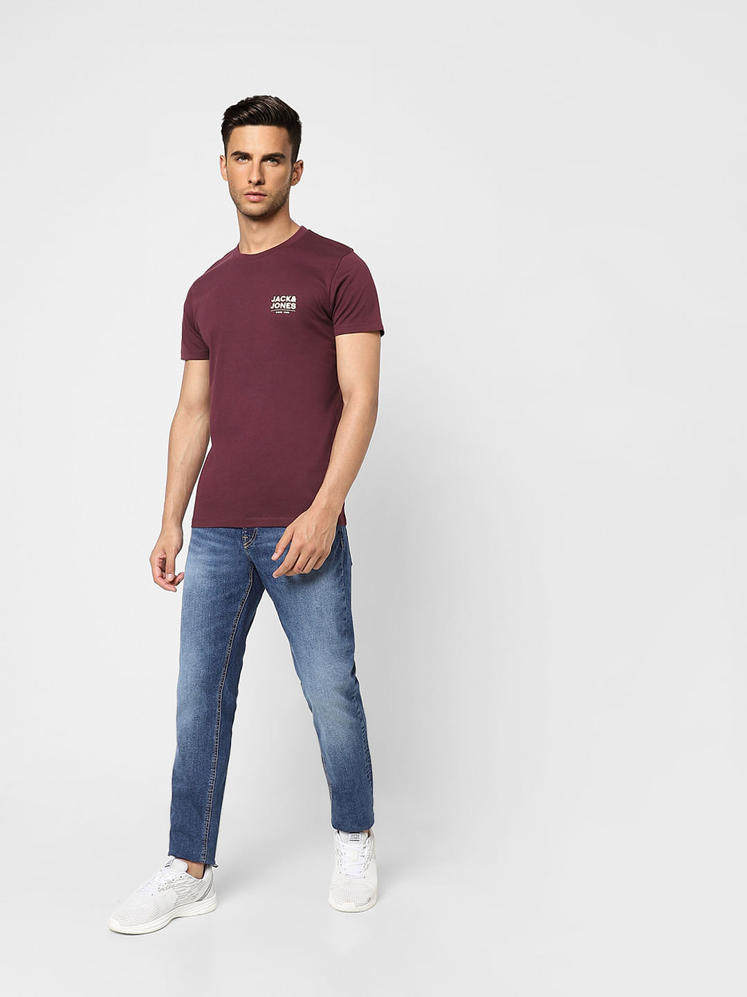 Burgundy Logo Print Crew Neck T-shirt