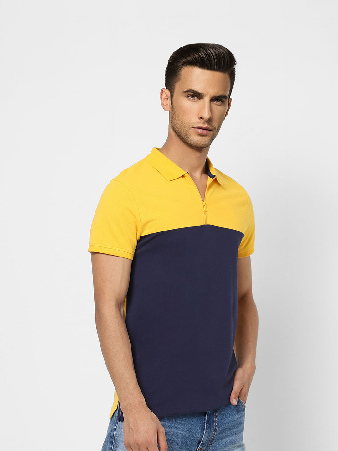 Yellow Colourblocked Polo T-shirt