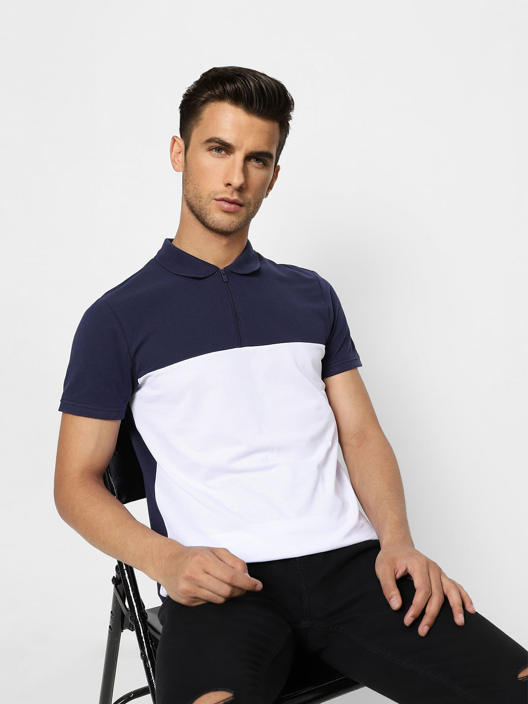 Blue Colourblocked Polo T-shirt