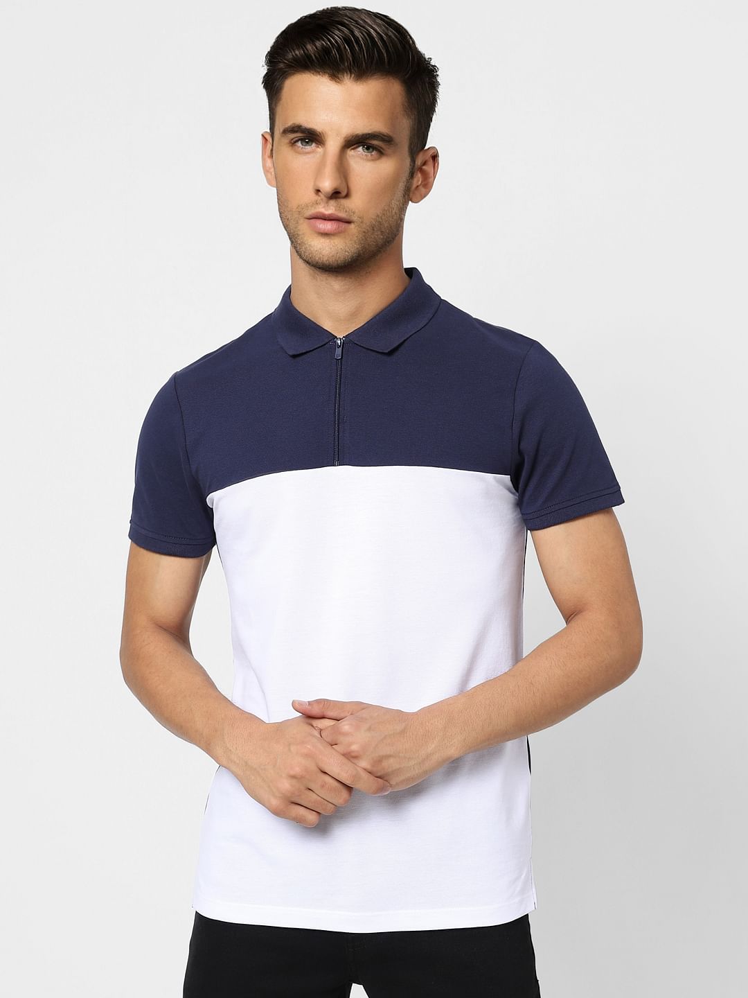 Blue Colourblocked Polo T-shirt