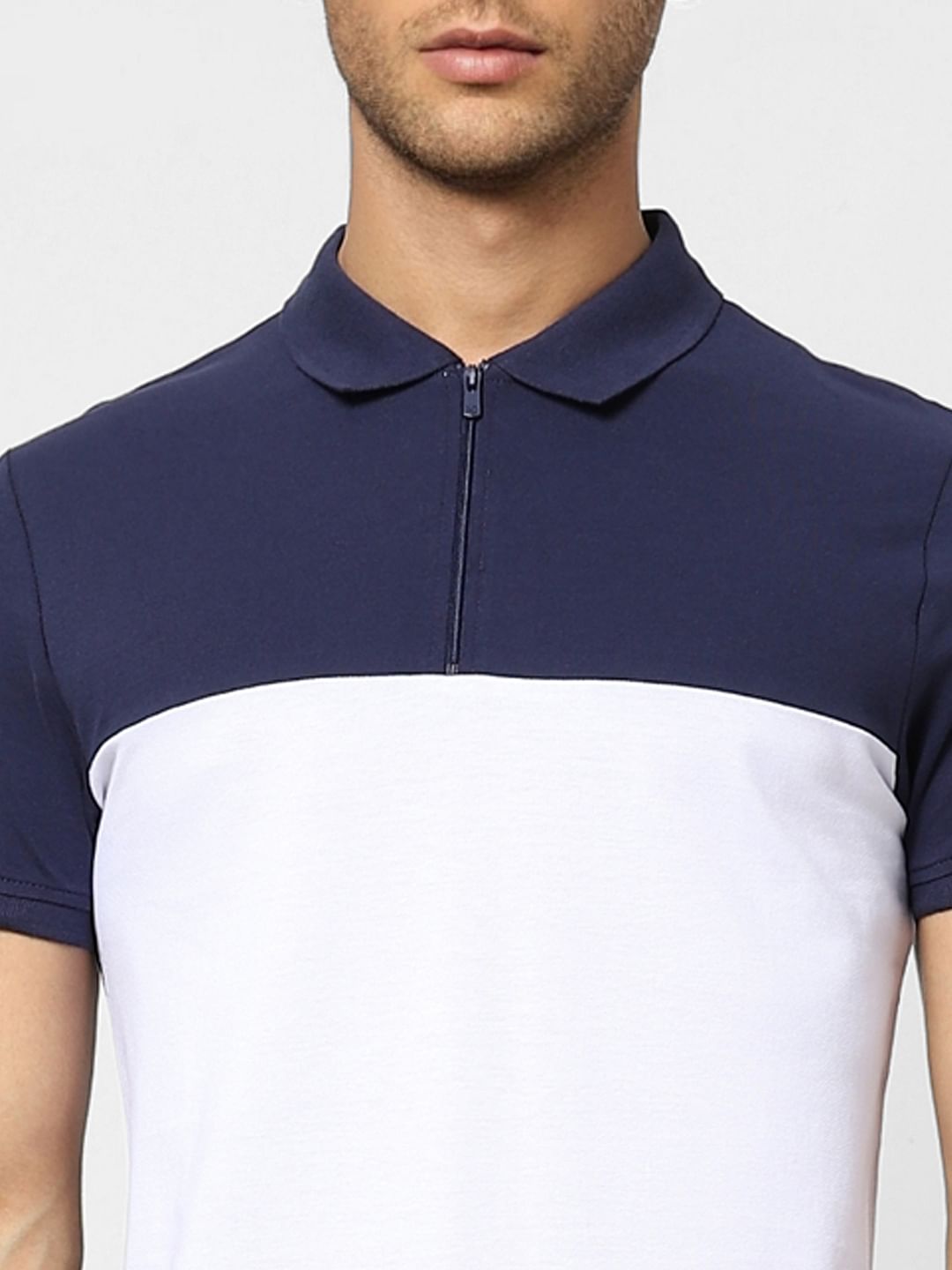 Blue Colourblocked Polo T-shirt