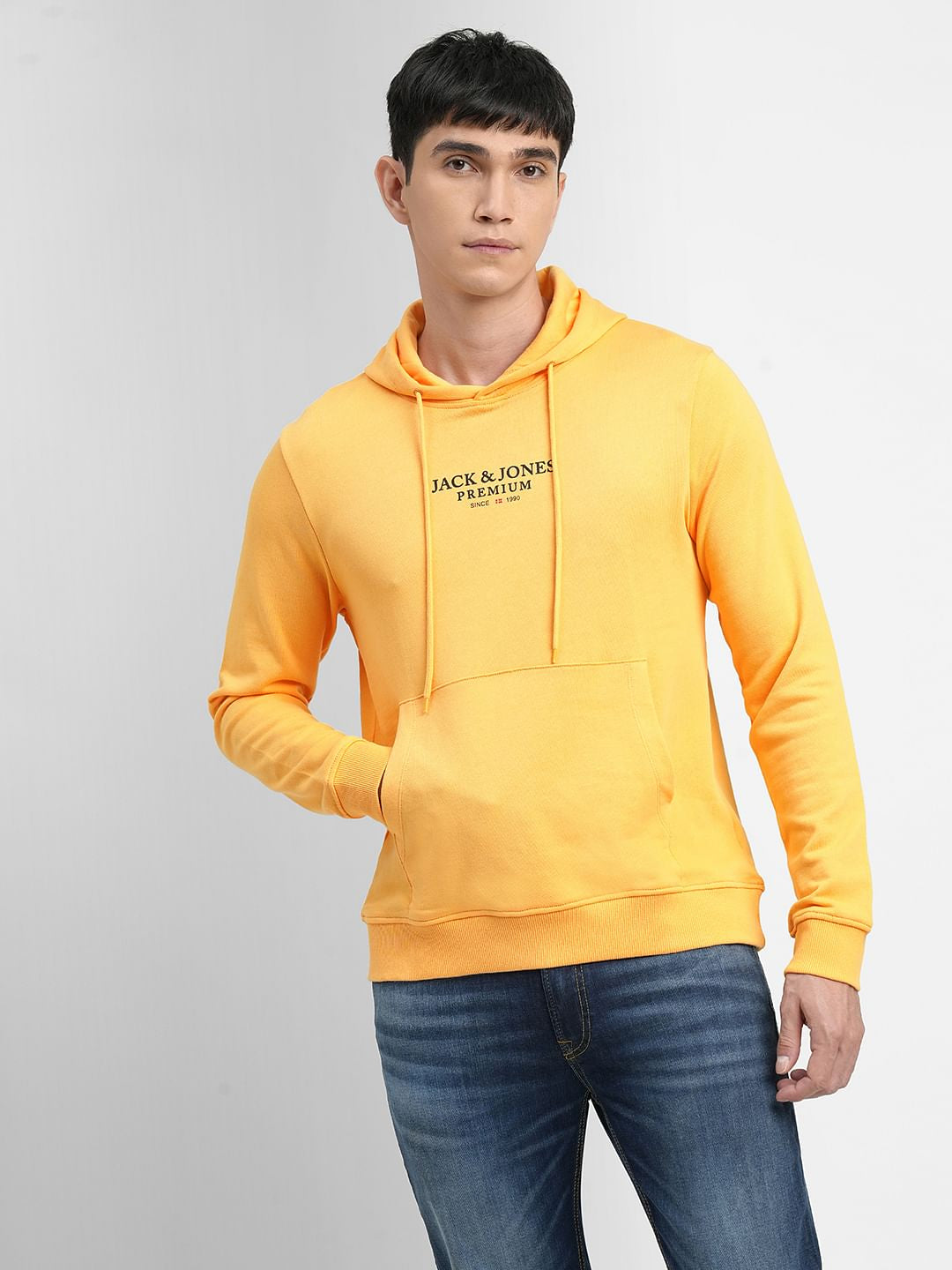Yellow Logo Print Hooded Sweatshirt