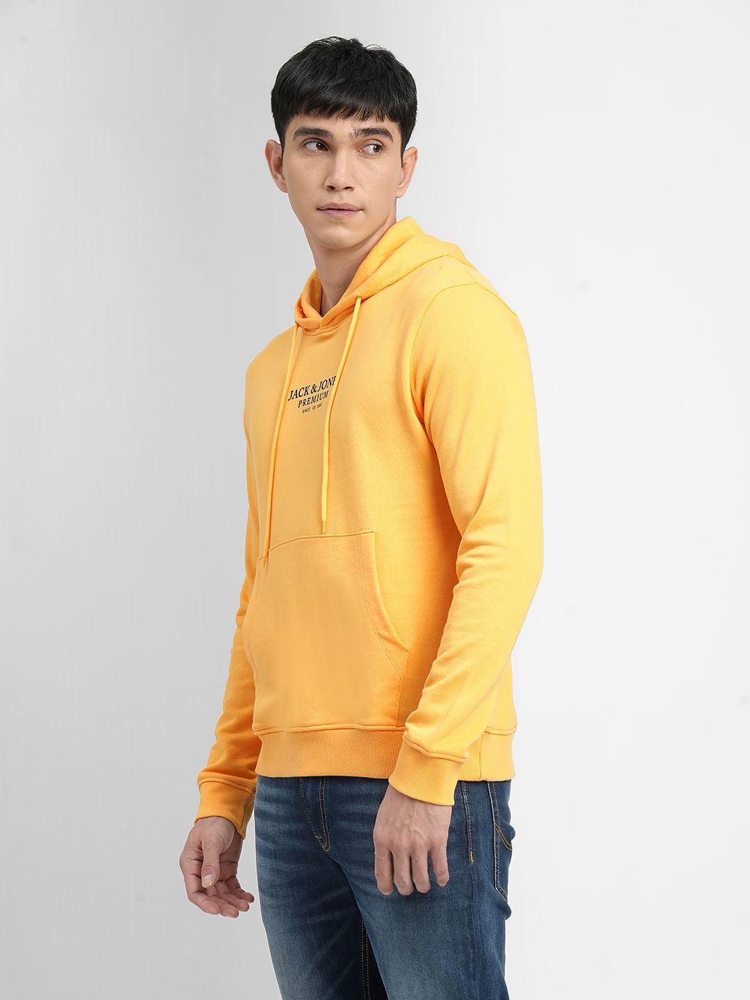 Yellow Logo Print Hooded Sweatshirt
