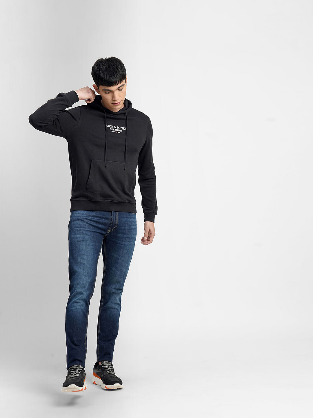 Black Logo Print Hooded Sweatshirt