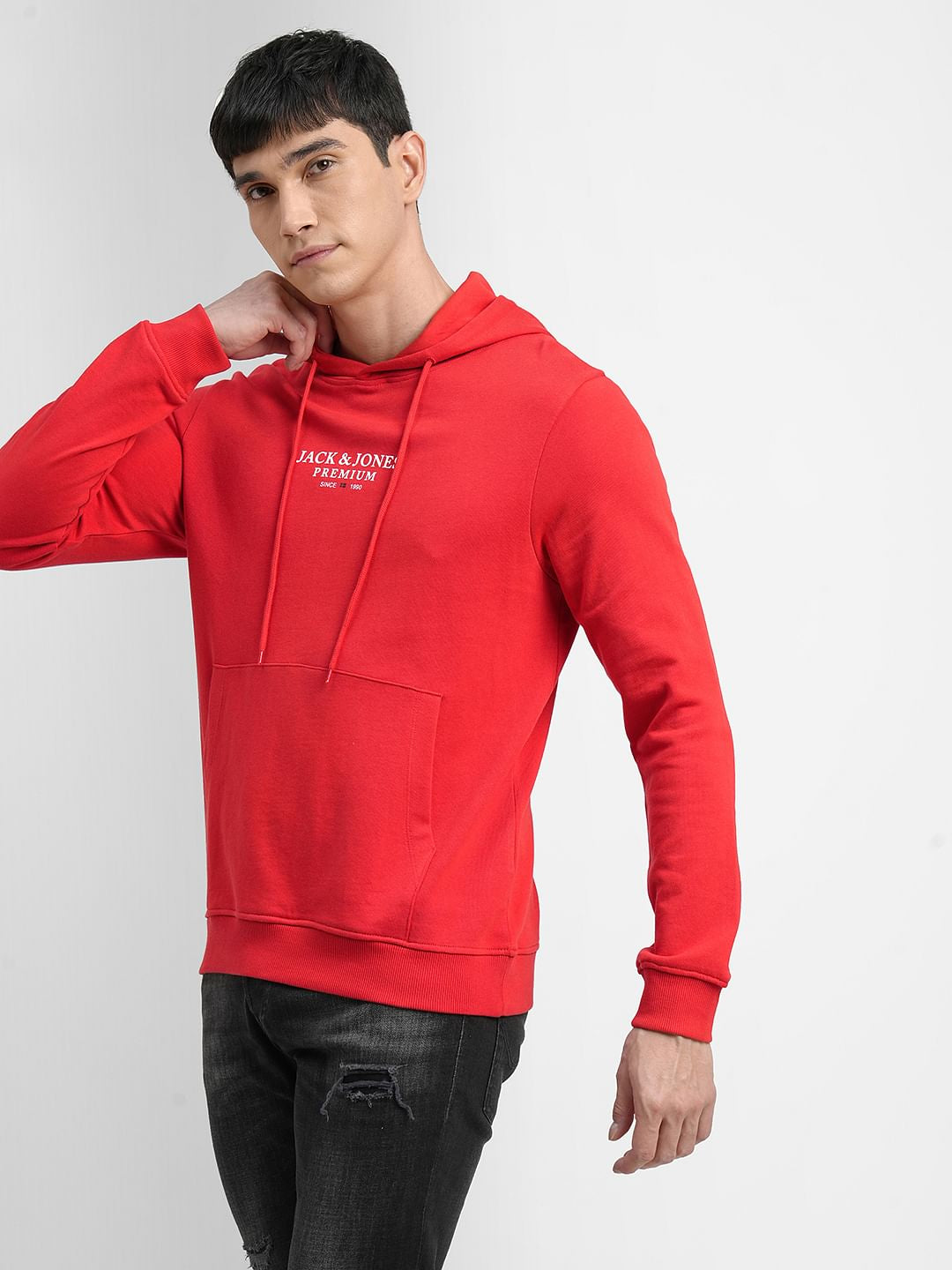Red Logo Print Hooded Sweatshirt