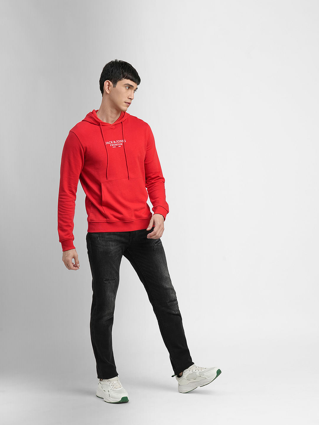 Red Logo Print Hooded Sweatshirt