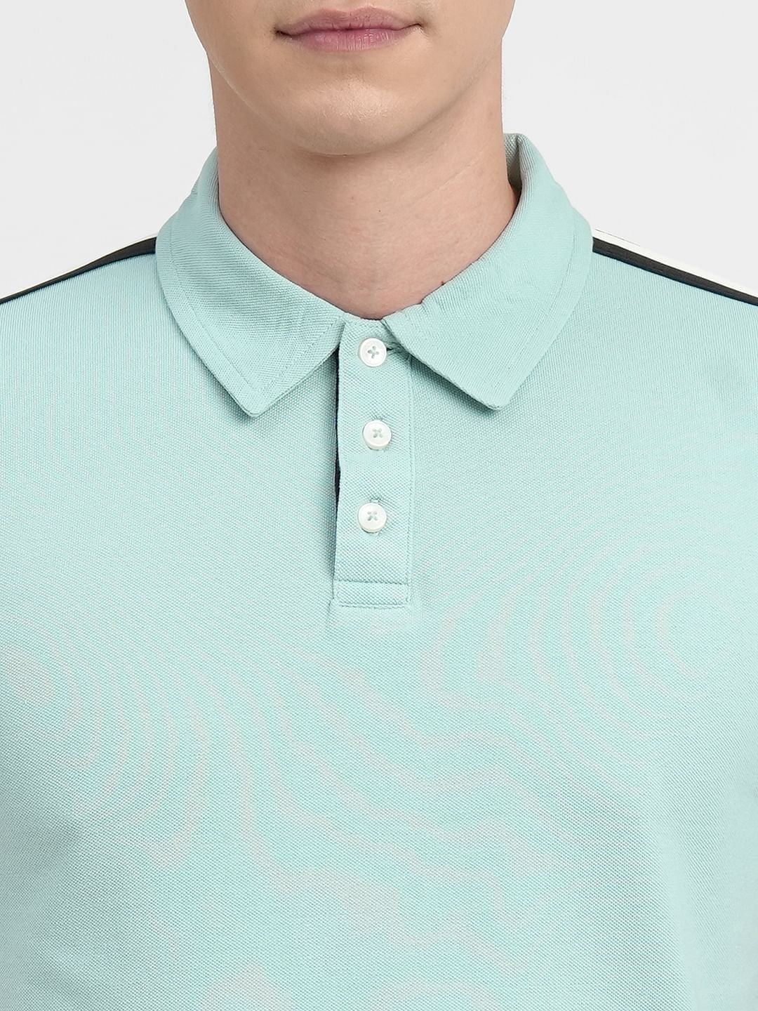 Turquoise Tape Detail Polo Neck T-shirt