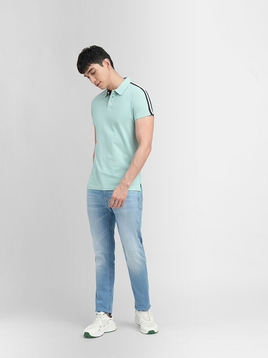 Turquoise Tape Detail Polo Neck T-shirt