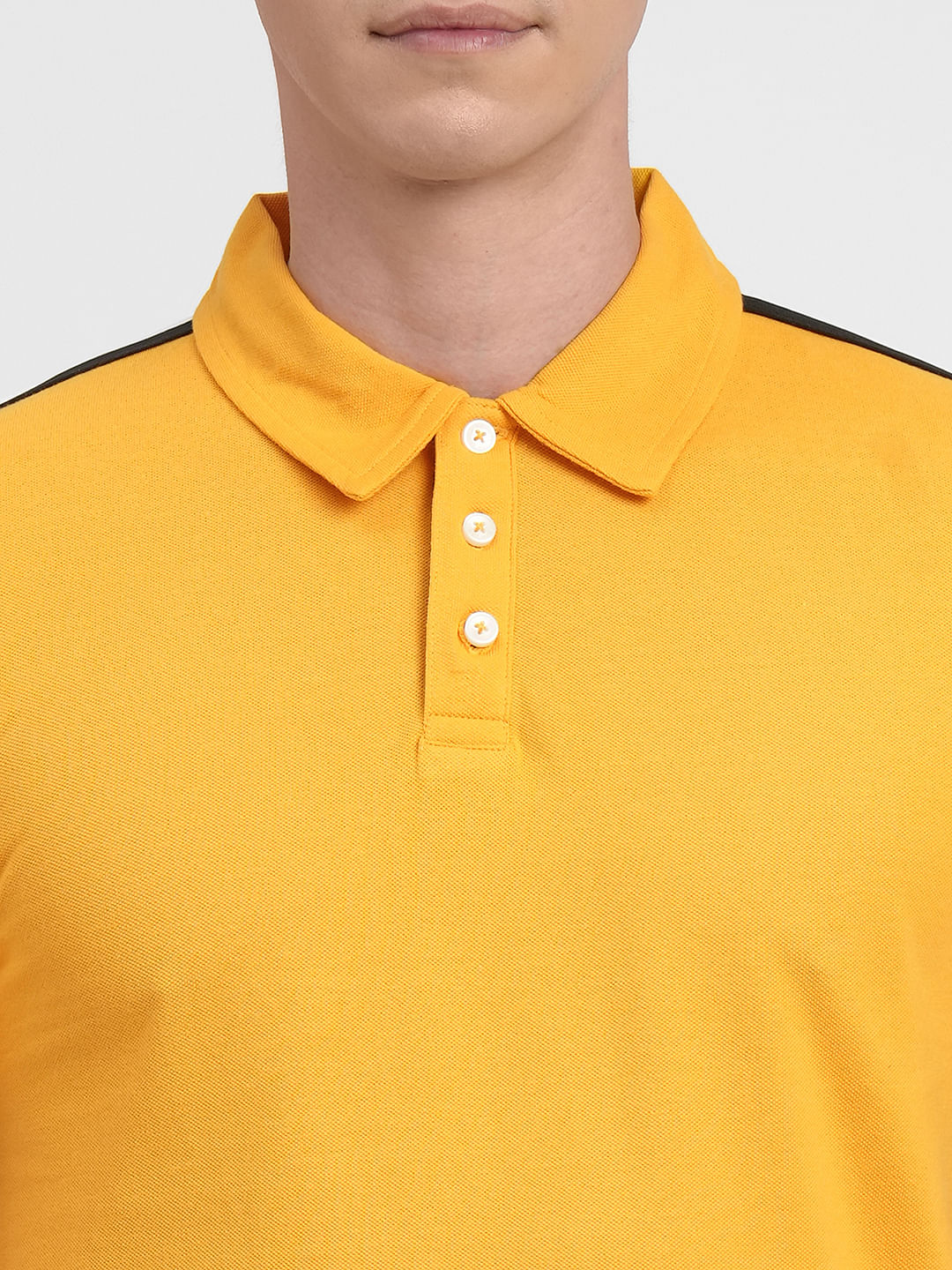 Yellow Tape Detail Polo Neck T-shirt
