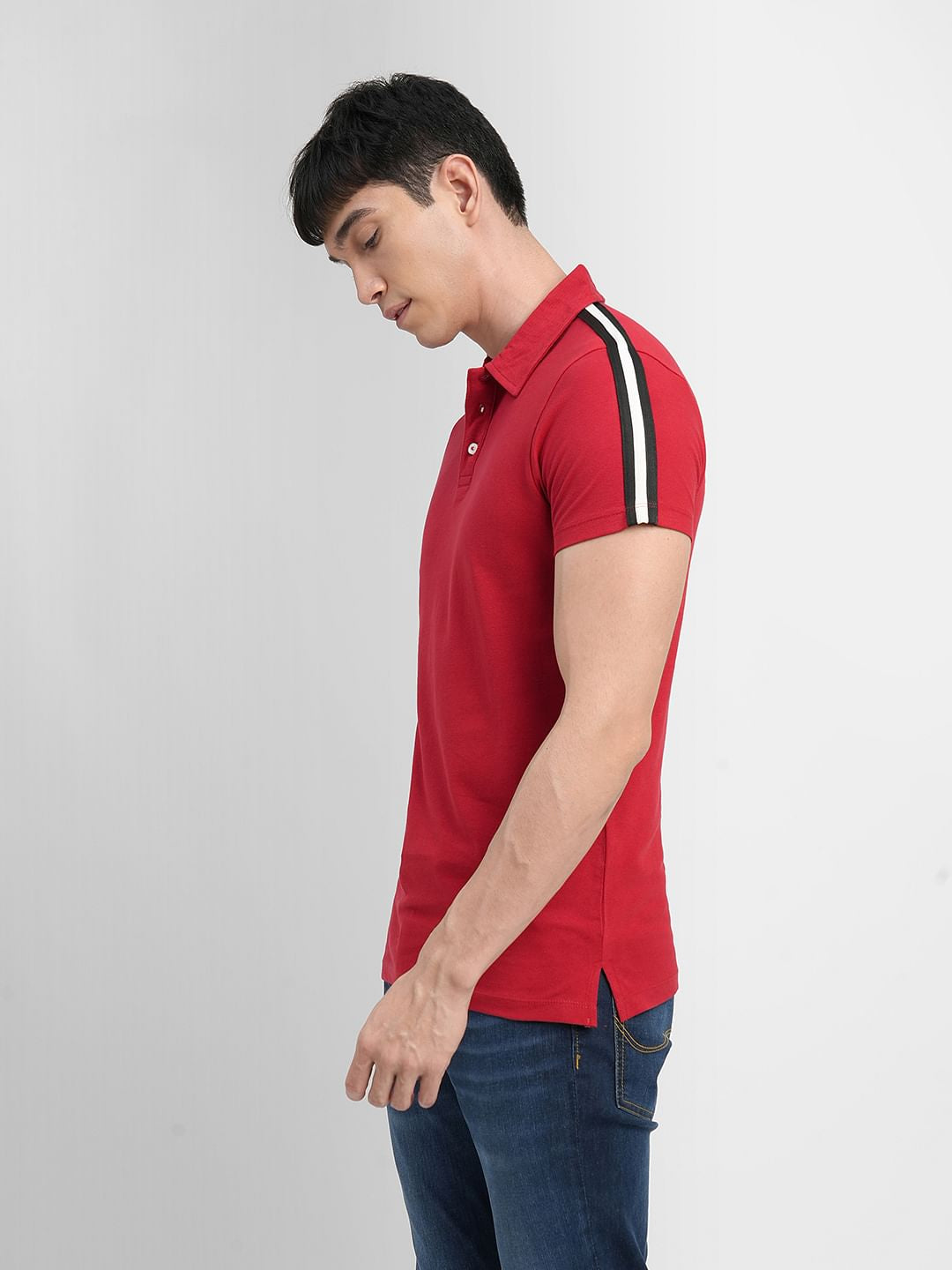 Red Tape Detail Polo Neck T-shirt