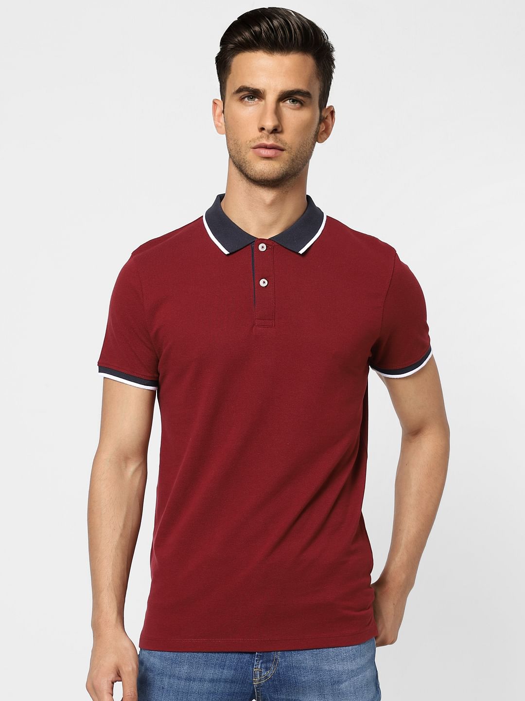 Red Contrast Tipping Polo T-shirt