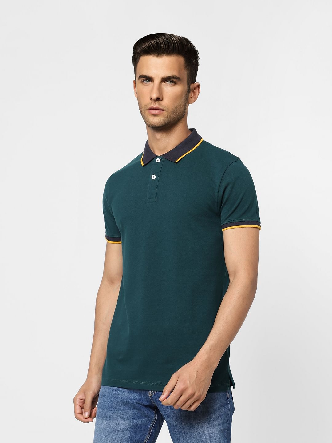 Dark Green Contrast Tipping Polo T-shirt