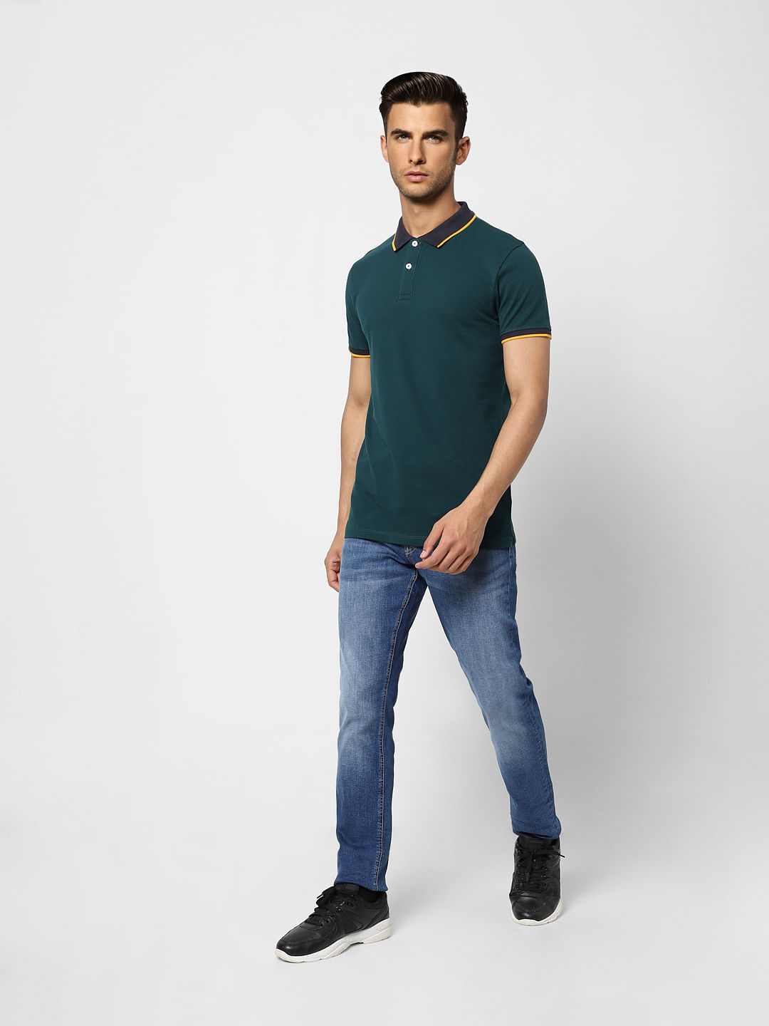 Dark Green Contrast Tipping Polo T-shirt