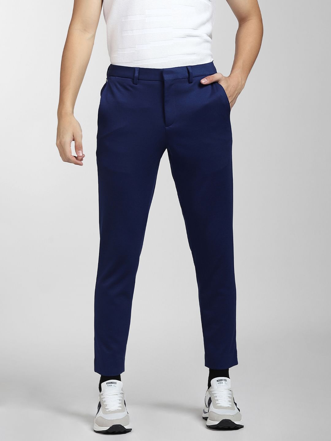 Royal Blue Mid Rise Slim Fit Trousers