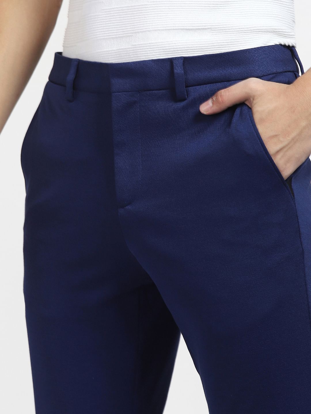 Royal Blue Mid Rise Slim Fit Trousers