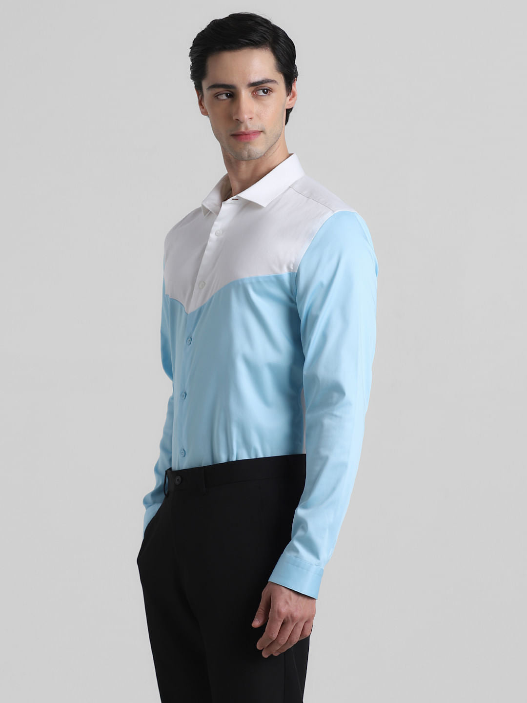 Blue & White Colourblocked Shirt