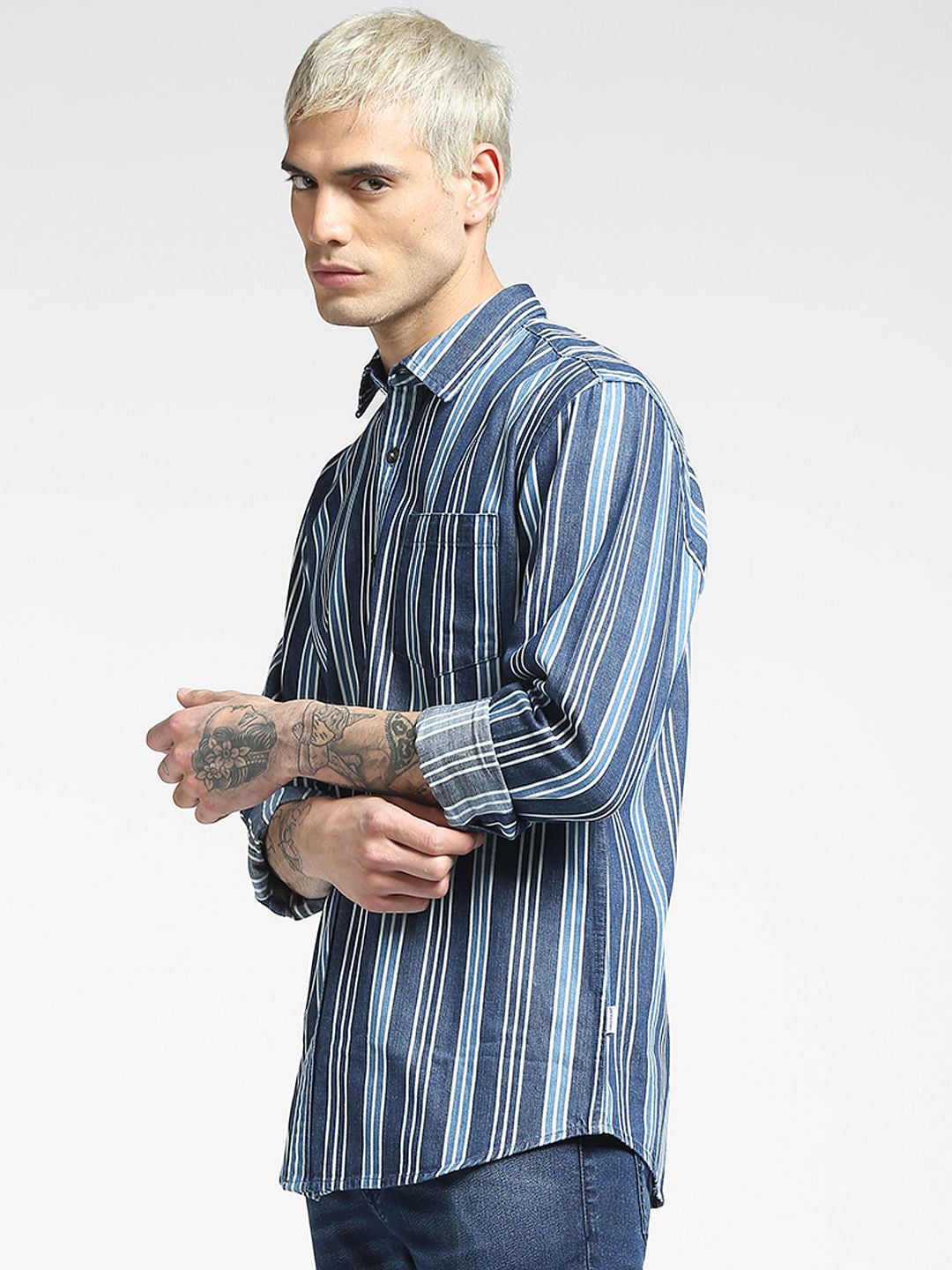 Blue Striped Full Sleeves Shirt