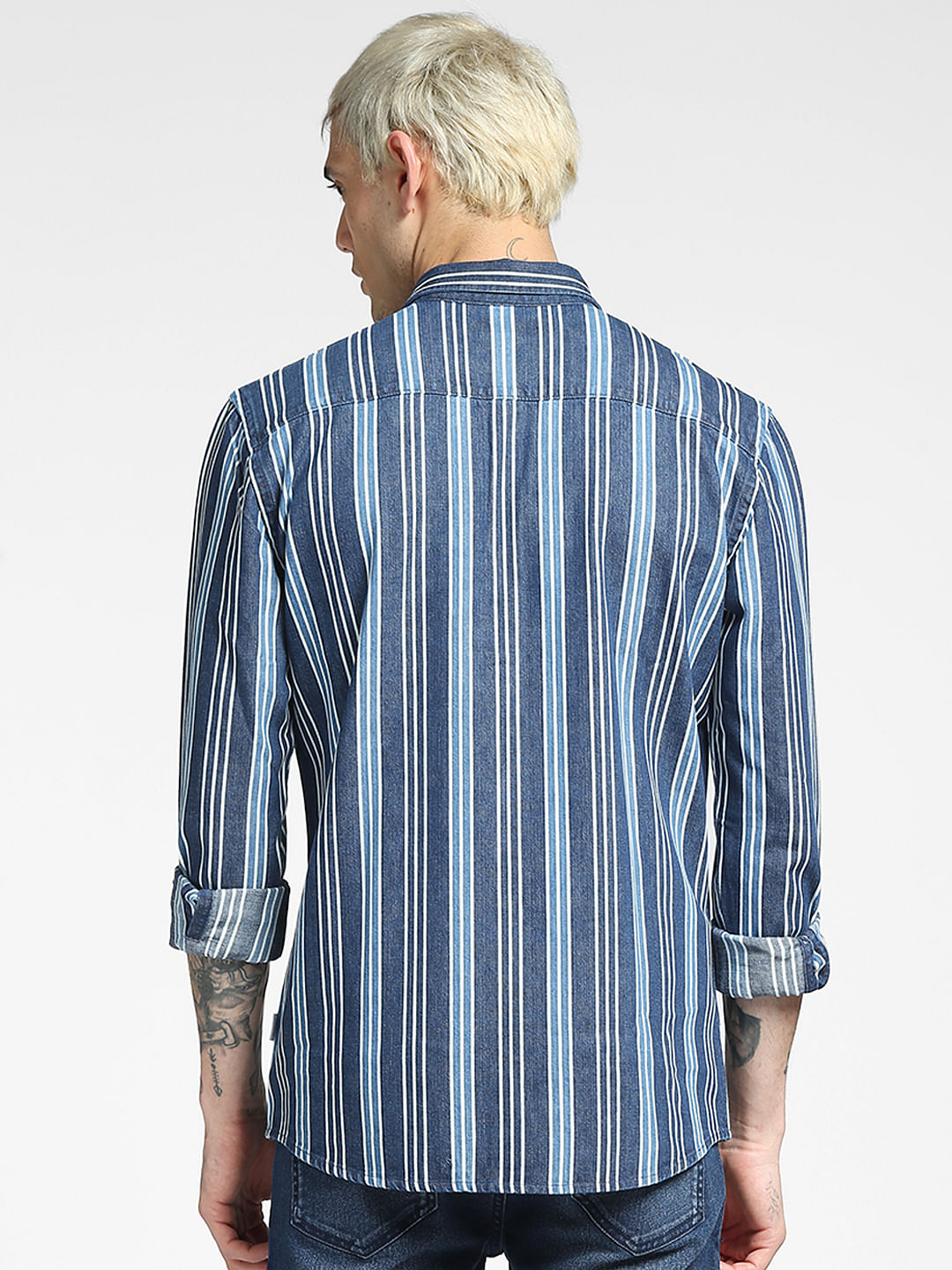 Blue Striped Full Sleeves Shirt