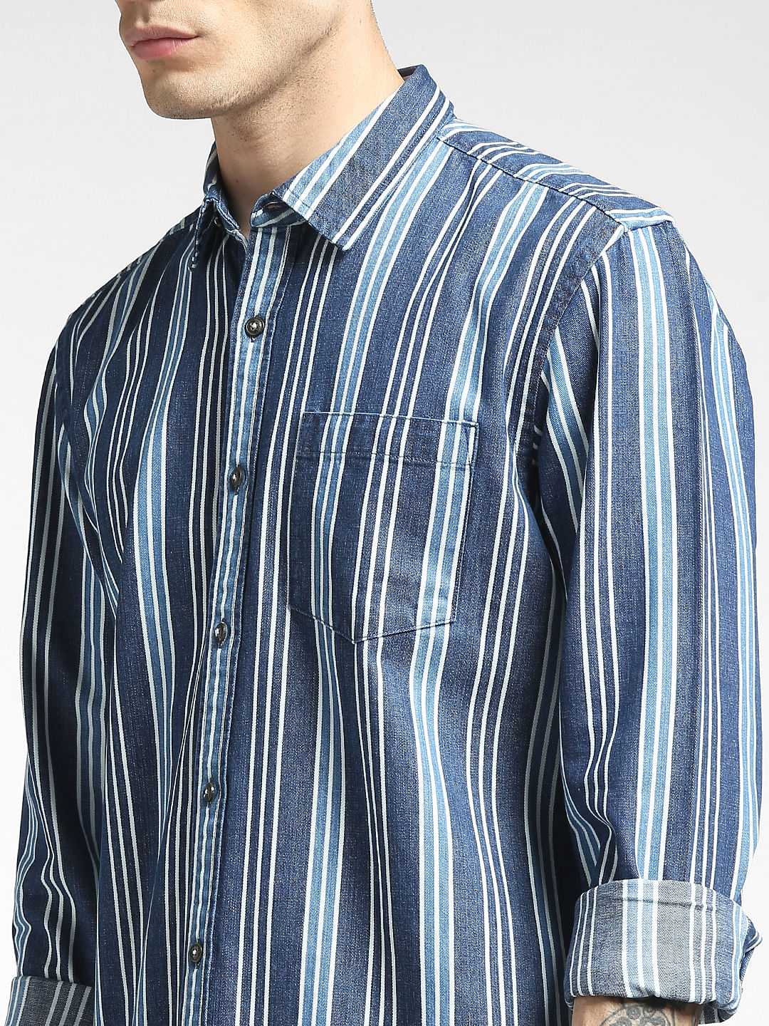 Blue Striped Full Sleeves Shirt